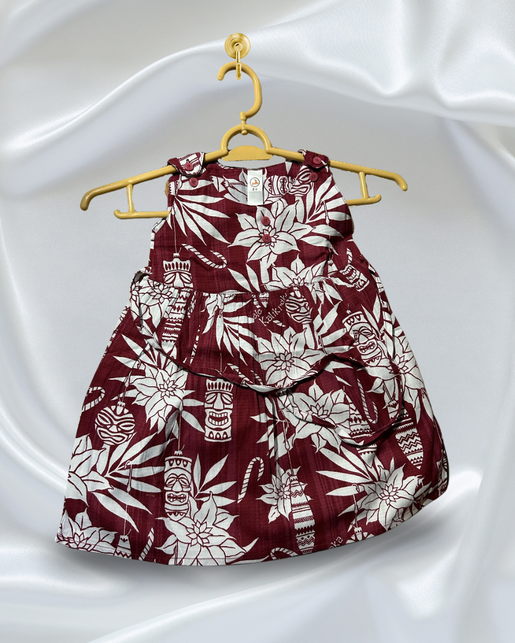 Girls' Maroon Floral Printed Frock