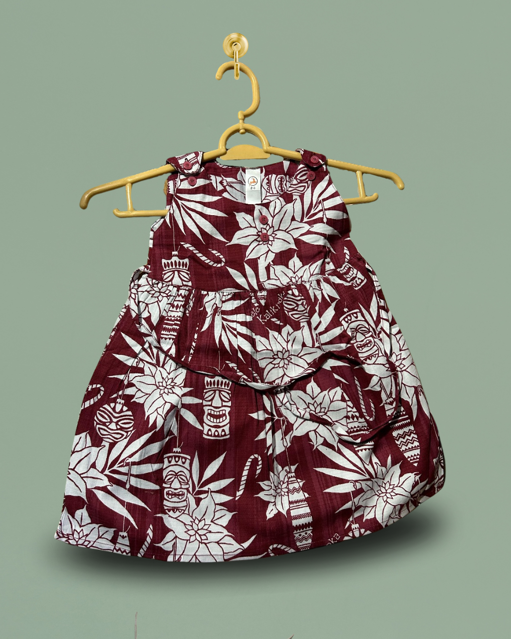 Girls' Maroon Floral Printed Frock