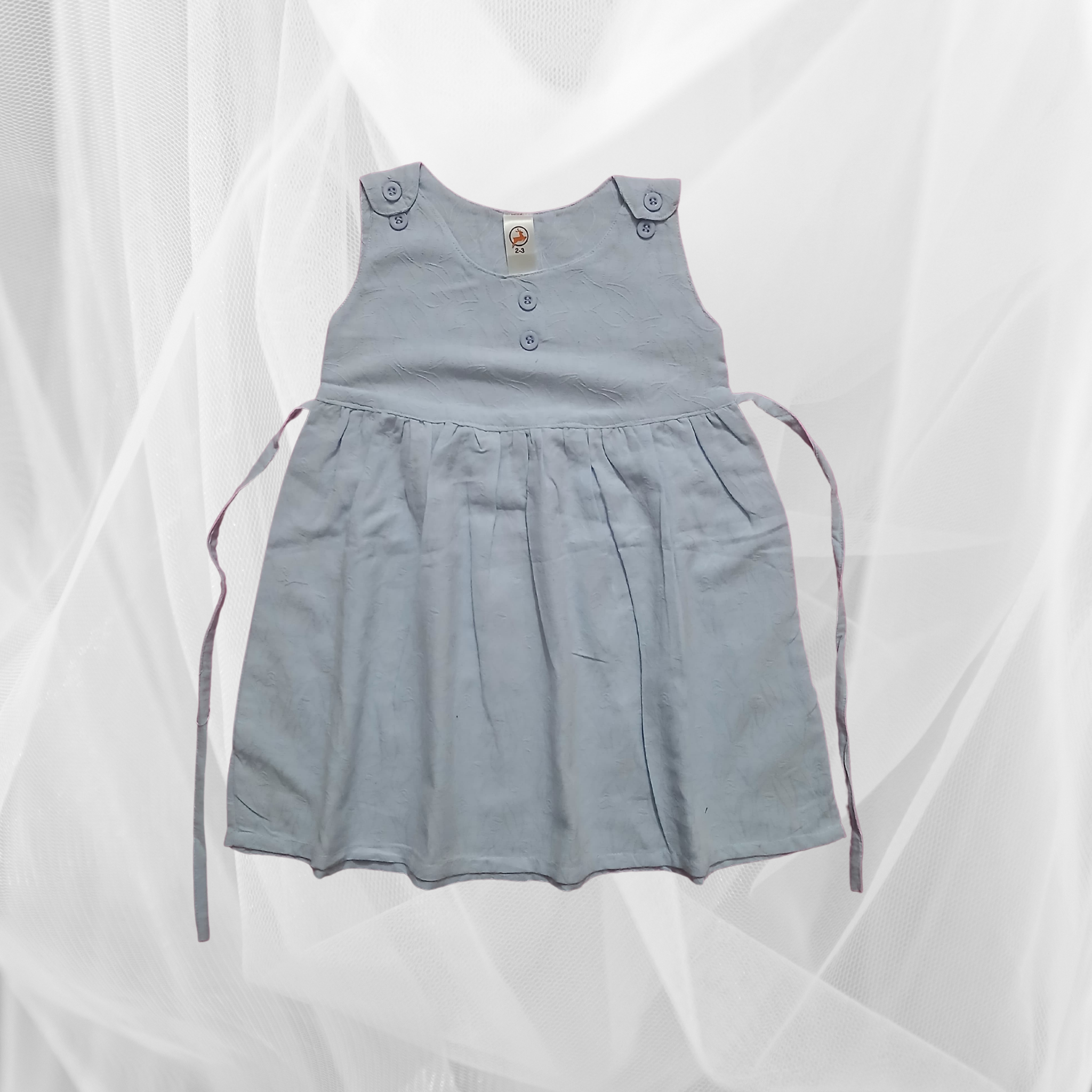 Girls' Light Blue Embossed Cotton Frock
