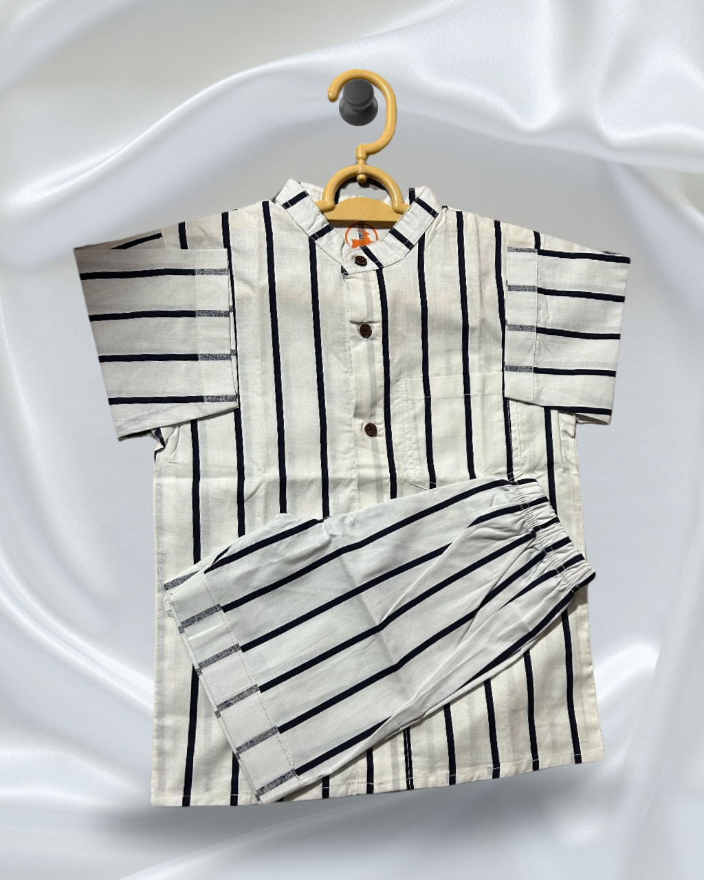 Boys' Co-Ord Set – Black Striped in White