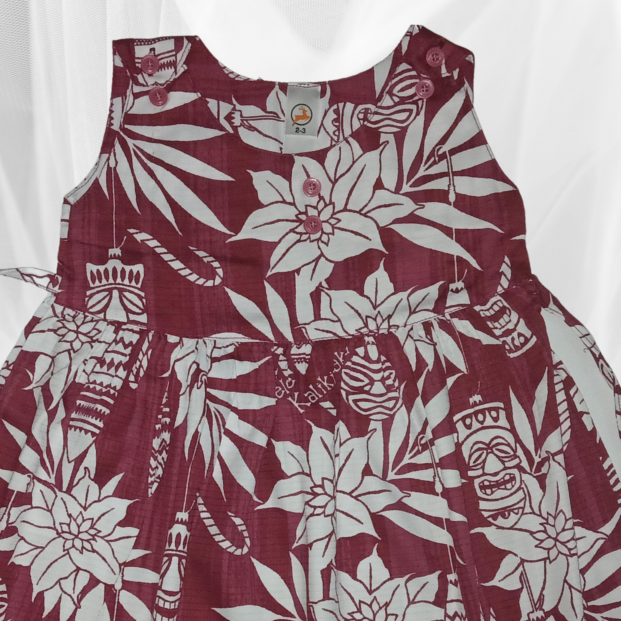 Girls' Maroon Floral Printed Frock