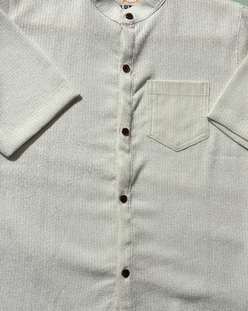 Boys' Jacquard Cotton Off-White Shirt